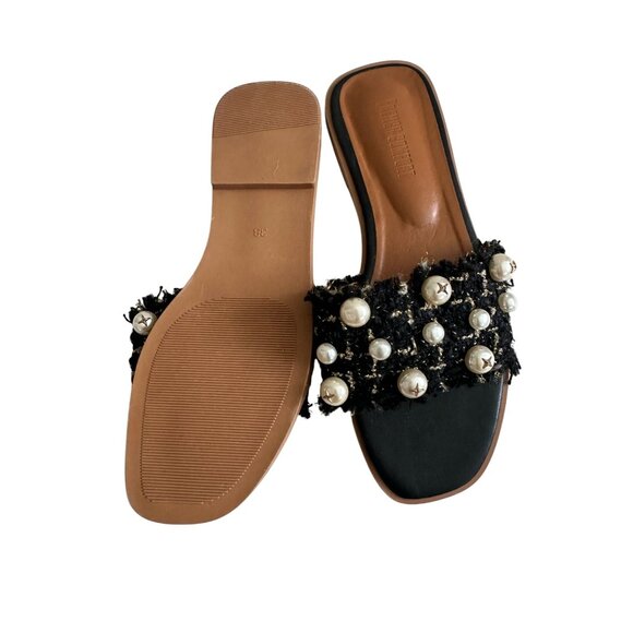 FRENCH COMFORT Black Pearl Boucle Slide Sandals Sz 38 / US 8  NEW NWOT - Picture 5 of 6